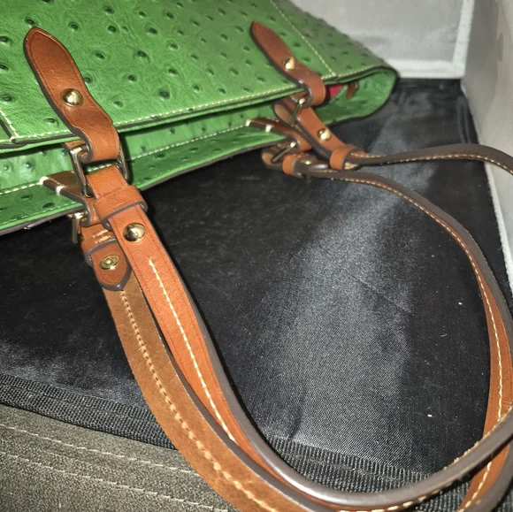 Dooney & Bourke Green Ostrich-Embossed Tote *rare - Picture 7 of 8